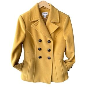 Peacoat Jacket Outerwear Yellow Wool Cashmere Business Preppy‎ Cocktail Sz Small